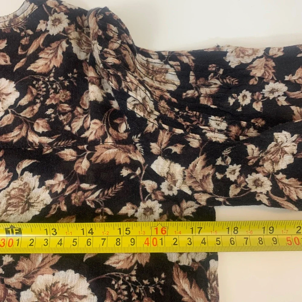Denim & Supply Ralph Lauren Womens XS Floral Pintuck Short Sleeve Blouse Black‎